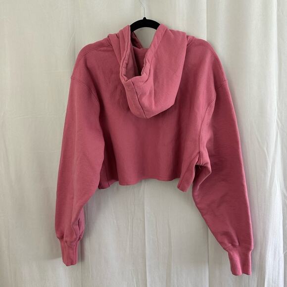Champion Women's Reverse Weave Cropped Cutoff Hoodie Sweatshirt in Pink Size L - Picture 6 of 8